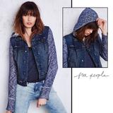 Free People Jackets & Coats | Free People Knit Hooded Denim Jacket Xs Distressed Jean Jacket W/ Long Sleeves | Color: Blue/Gray | Size: Xs