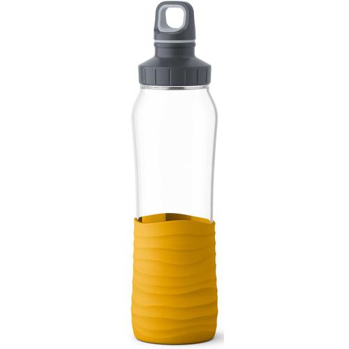 "Trinkflasche EMSA ""Drink2Go"" Trinkflaschen Gr. 700 ml, gelb Thermoflaschen, Isolierflaschen und Trinkflaschen 0,7L, Glas, Schraubverschluss, spülmaschinenfest, Griff(Soft-Touch)"