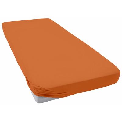 Spannbettlaken ESTELLA "Jersey Topper aus Baumwolle mit Elasthan", orange (terrakotta), B:180-200cm L:200cm, Jersey, Obermaterial: 97% Baumwolle, 3% Elasthan, Laken, für Topper bis 10 cm Höhe Image
