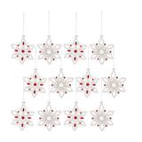 Melrose International 12 Piece Beaded Snowflake Glass Holiday Shaped Ornament Set Glass/Metal in Red | 5 H x 4 W x 4 D in | Wayfair 83110DS