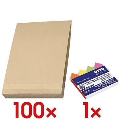 Mailmedia 100er-Pack Faltentaschen mit Steh-/Klotzboden inkl. Pagemarker »Pfeil« 43 x 11 m braun, 35.3x25 cm Image