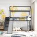 Contemporary Style Twin Loft Bed with Two Drawers and Slide, House Bed with Slide