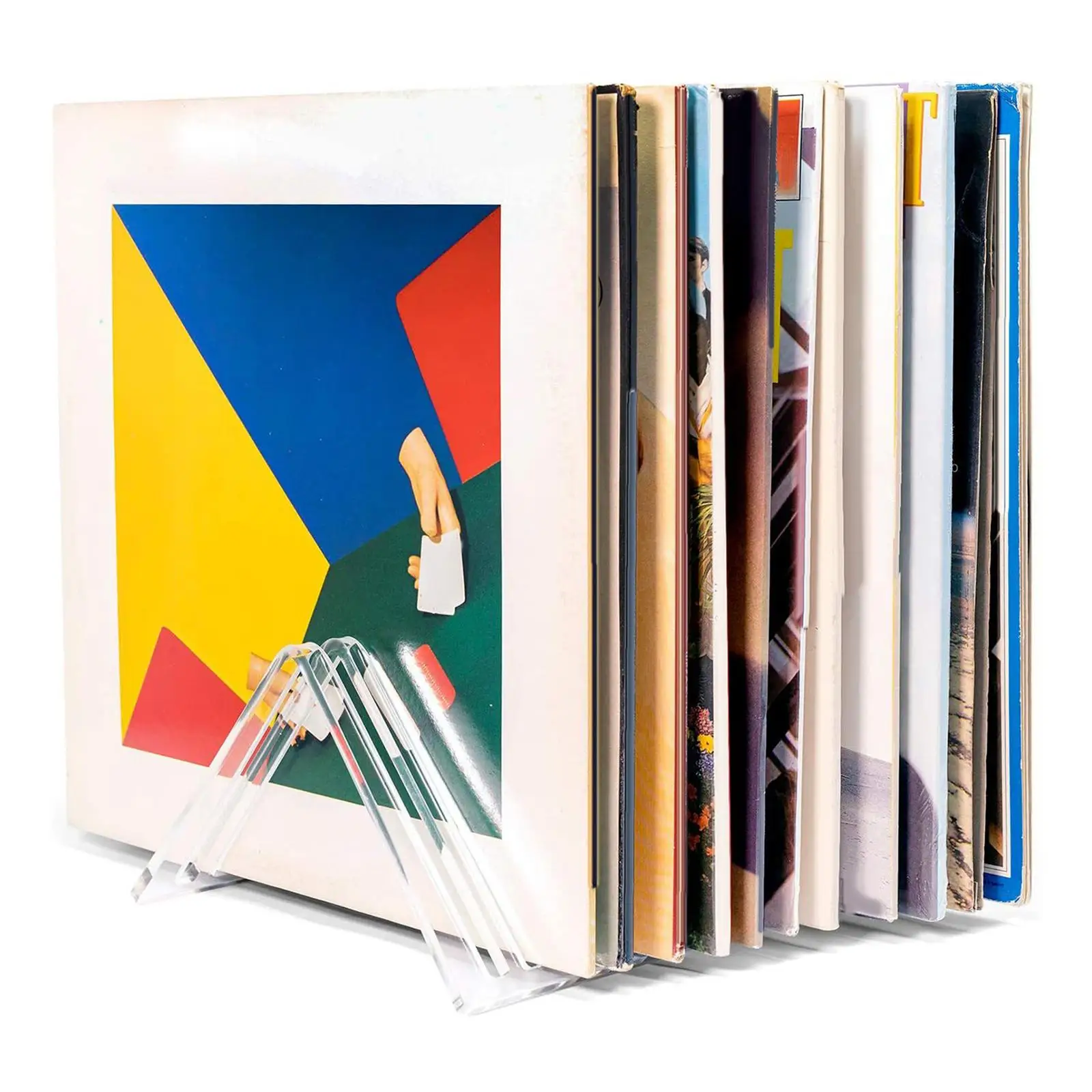 Disque Vinyle Acrylique T1 Transparent de Bureau, Support de Stockage, 12LP, Affichage, Gain de Place, Triangle pour Albums, Fichiers, Journal, Magazine