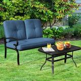 2PCS Patio Loveseat Bench Table Furniture Set with Cushioned Chair - Loveseat size: 47" x 29" x 37"