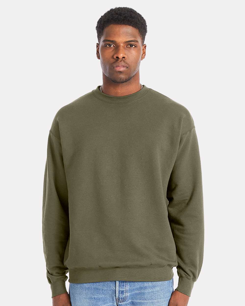 Hanes RS160 Adult Perfect Sweats Crewneck Sweatshirt in Fatigue Green size 2XL | Cotton/Polyester Blend