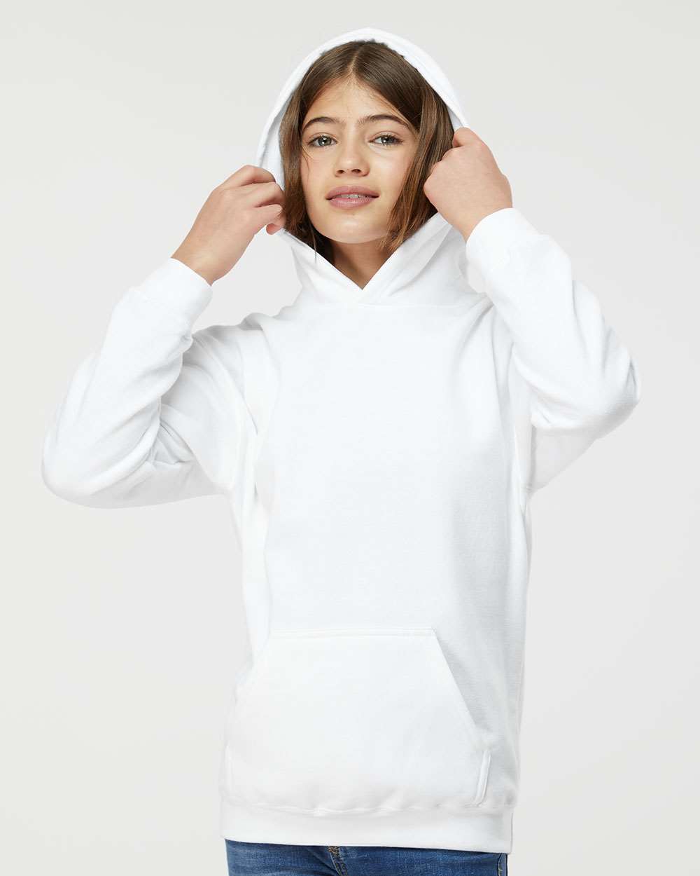 Tultex 320Y Youth Hooded Sweatshirt in White size Large | Cotton/Polyester Blend 320YTC