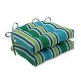 Pillow Perfect Outdoor Aruba Stripe Turquoise\Green Deluxe Tufted Chairpad (Set of 2) - 17 X 17.5 X 4