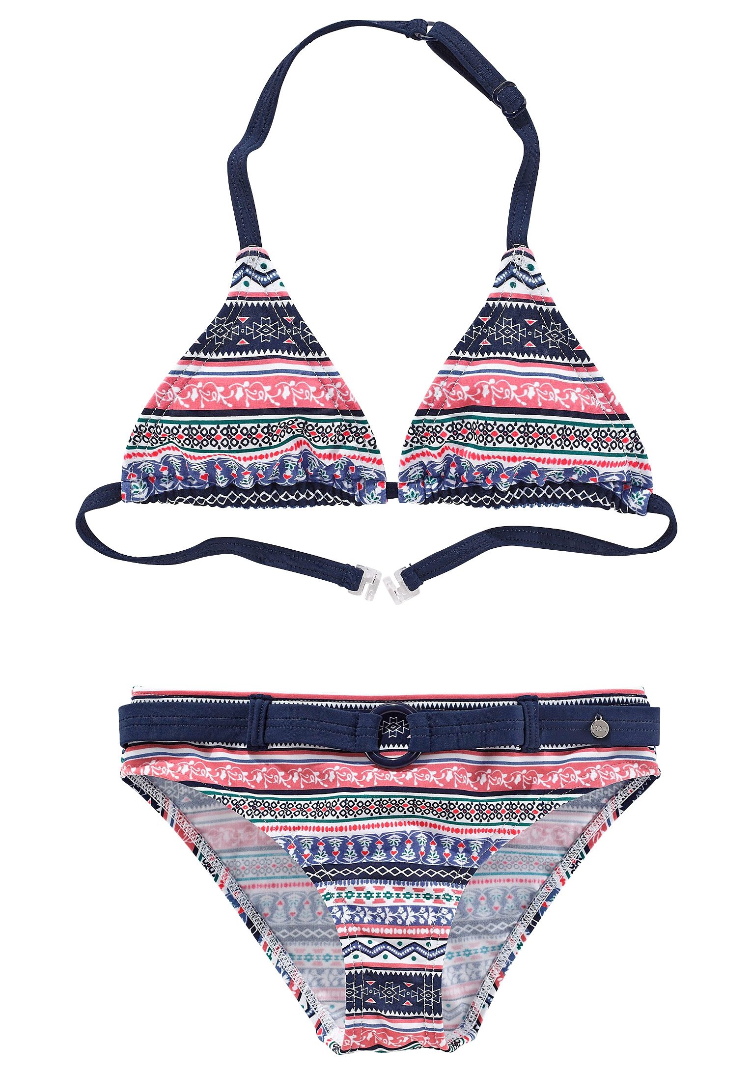 Triangel-Bikini S.OLIVER "Barcelona Kids", Kinder, Gr. 122/128, N-Gr, bunt (blau, rosé, gestreift), Polyamid, Colorblocking, Bikini-Sets, im frechen Streifen-Look Image