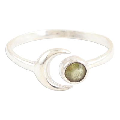 Celestial Beauty in Green,'Moon Peridot and Sterling Silver Wrap Ring from India'