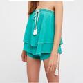 Free People Shorts | New Free People Tier It Up Blue Teal Boho Tassel Tie Shorts Beach Medium | Color: Blue/White | Size: M