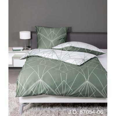 Wendebettwäsche JANINE "J. D. 87054", grün (salbeigrün), B/L: 200cm x 200cm, 2 St., Mako-Satin, B/L: 80cm x 80cm & 80cm x 80cm, Mako-Satin, Obermaterial: 100% Baumwolle, Bettwäsche, Bettwäsche aus Baumwolle mit grafischem Muster, Markenreißverschluss Image