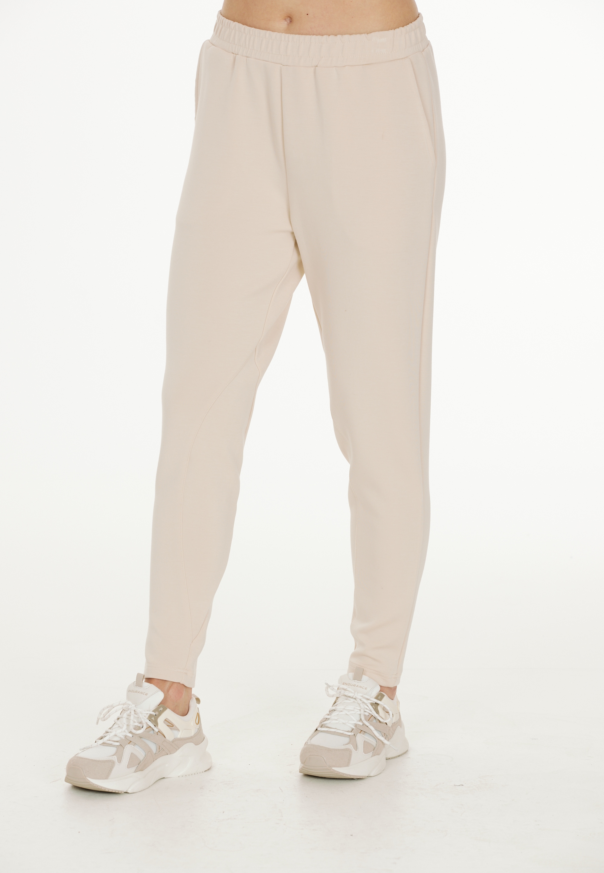 Sweathose ENDURANCE "Timmia", Damen, Gr. 42, EURO-Größen, weiß (weiß, beige), 51% Polyester, 44% Modal, 5% Elasthan, unifarben, lang, Hosen Sweathose, mit hohem Modal-Anteil