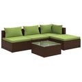 Latitude Run® 5 Piece Patio Lounge Set w/ Cushions Poly Rattan Synthetic Wicker/All - Weather Wicker/Wicker/Rattan in Brown | Wayfair