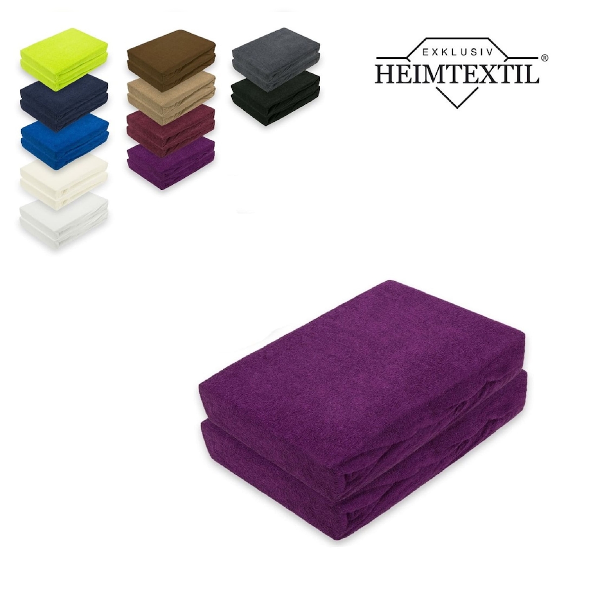 EXKLUSIV HEIMTEXTIL Frottee Spannbettlaken Marke Doppelpack 180 x 200 cm Lila Image