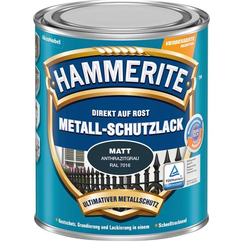 Hammerite Metallschutzlack, matt, 2,5 Liter grau Metallschutzlack Lacke Farben Bauen Renovieren