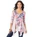 Plus Size Women's Printed Cold-Shoulder V-Neck Tunic by Roaman's in Pink Floral Paisley (Size 14/16)