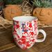 Anthropologie Dining | Anthropologie L Cream And Orange Floral Mug With Birds And Crazing | Color: Blue/Cream/Orange/Red | Size: See Photos And Listing Info Please