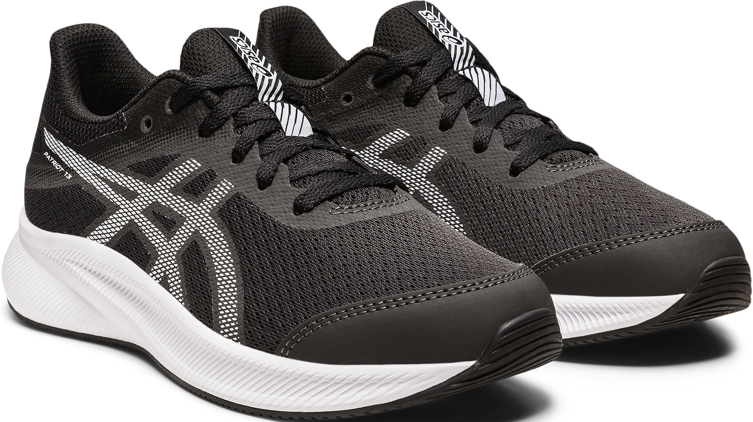 Laufschuh ASICS "PATRIOT 13 GS", Gr. 37,5, silber (schwarz, silberfarben), Textil, Schuhe
