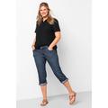 Caprijeans SHEEGO "Große Größen" Gr. 48, Normalgrößen, blau (dark blue denim) Damen Jeans Caprijeans 3/4