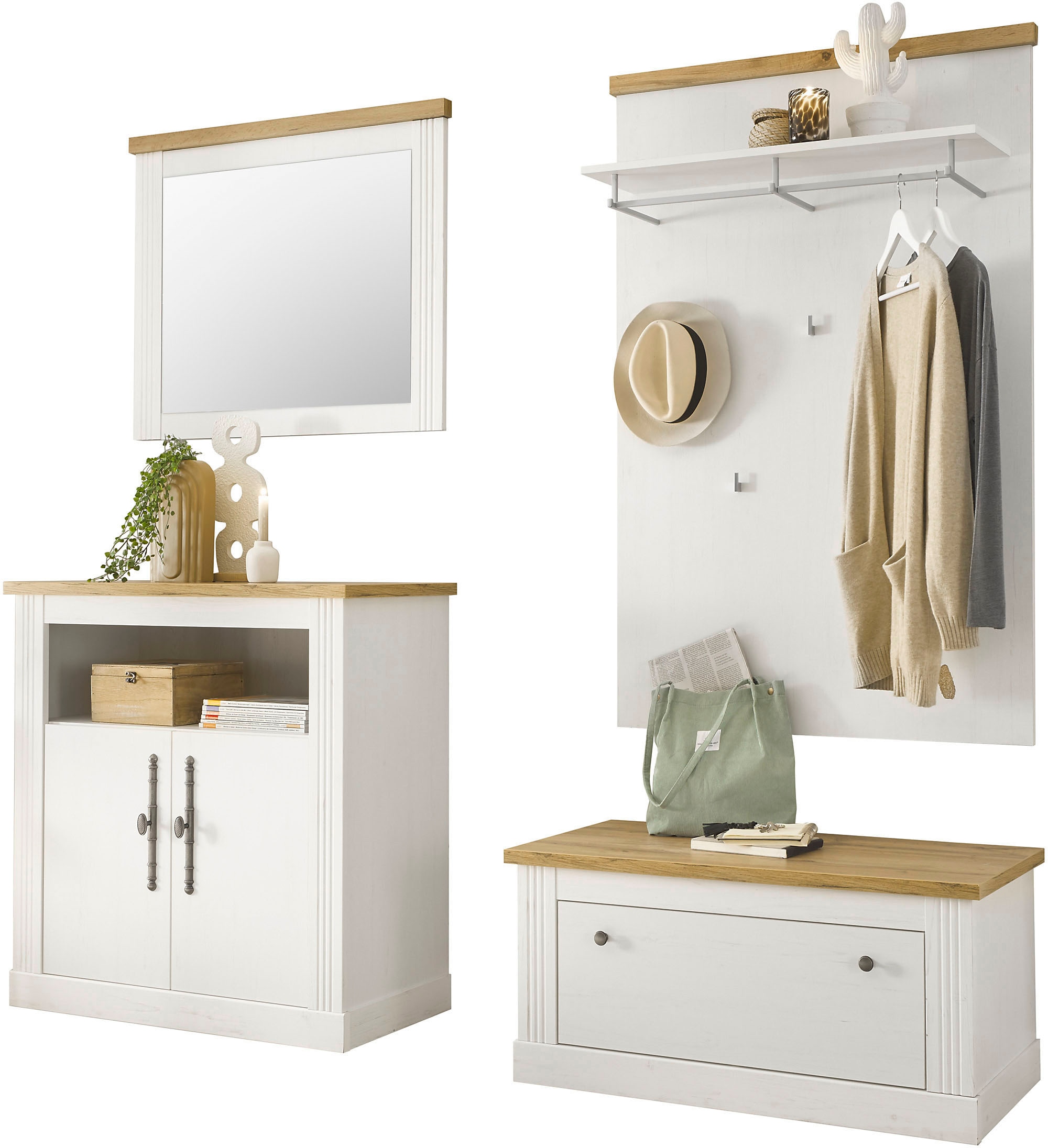 Garderoben-Set HOME AFFAIRE "Westminster BESTSELLER", weiß (pinie weiß, wotan eiche), Kastenmöbel-Sets, im romantischen Landhausstil