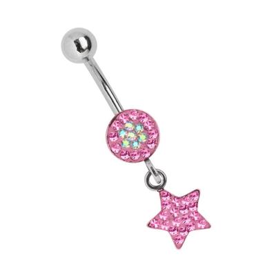 Bauchnabelpiercing ADELIA´S "Piercing Piercing Bauchnabelpiercing", Damen, rosa, Chirurgiestahl, modisch, Piercings, 316l Stahl Banane - rund Stern Hänger mit kleinen Steinen