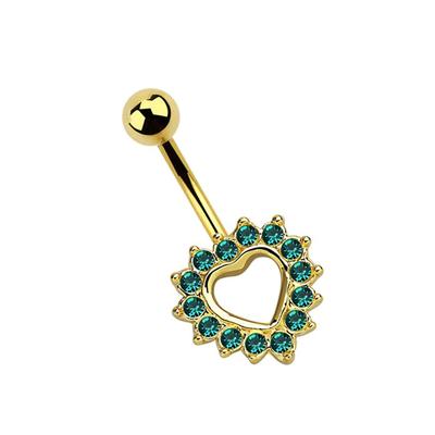 Bauchnabelpiercing ADELIA´S "Piercing Piercing Bauchnabelpiercing", Damen, blau (türkis), Chirurgiestahl, modisch, Piercings, 316l Stahl Banane - Herz mit Steinkranz türkis