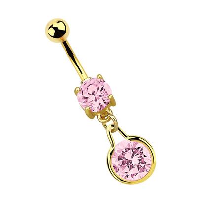 Bauchnabelpiercing ADELIA´S "Piercing Piercing Bauchnabelpiercing", Damen, rosa, Chirurgiestahl, modisch, Piercings, 316l Stahl goldene Banane - Anhänger mit rundem Kristall