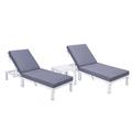 Leisuremod Chelsea Modern Outdoor Weathered Grey Chaise Lounge Chair Set Of 2 w/ Side Table & Cushions in Gray | Wayfair CLTWGR-77BU2