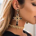 Boucles d'oreilles croix en cristal vintage pour femmes boucles d'oreilles bohèmes baroques roses