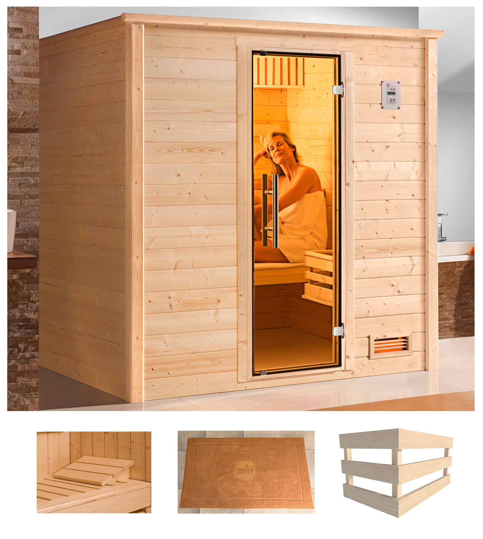 Sauna WEKA "Bergen 1", beige (natur), ohne Ofen, (ohne Ofen), Saunen, ohne Ofen Image