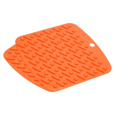 Silicone Trivet Mats 2pcs, Square Pot Pads, Dish Drying Mat Jar Opener - Orange