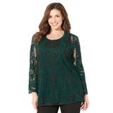 Plus Size Women's Embroidered Mesh Top by Catherines in Emerald Green (Size 2X)