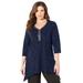 Plus Size Women's Metallic Dot Shark Bite Top by Catherines in Navy (Size 1X)