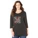 Plus Size Women's Glitter Graphic Tee by Catherines in Black Hearts (Size 2X)