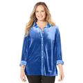 Plus Size Women's AnyWear Velvet Button Front Shirt by Catherines in Dark Sapphire (Size 4X)