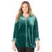 Plus Size Women's AnyWear Velvet Button Front Shirt by Catherines in Emerald Green (Size 3X)