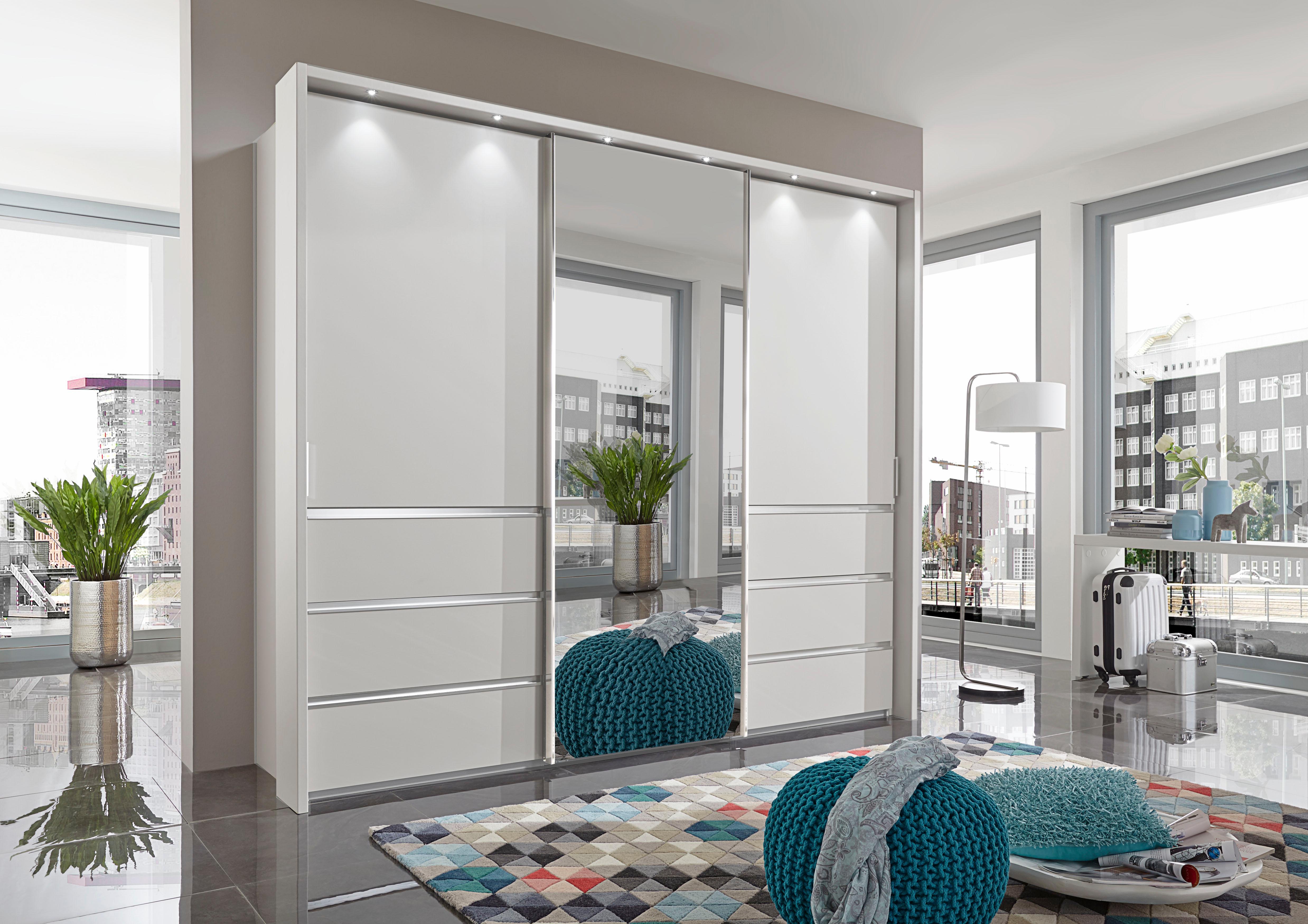 Schwebetürenschrank WIEMANN "Malibu", weiß (weiß, spiegel), B:300cm H:217cm T:67cm, Schränke, Schwebetürenschrank, mit Spiegel