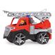 Lena 04515DF TRUXX² Feuerwehr Leiterwagen, Feuerwehrauto ca. 28 cm, Feuerwehrwagen mit klappbarer Leiter, Wasserspritze und vollbeweglicher Spielfigur, für Kinder ab 2 Jahre, Spielfahrzeug rot