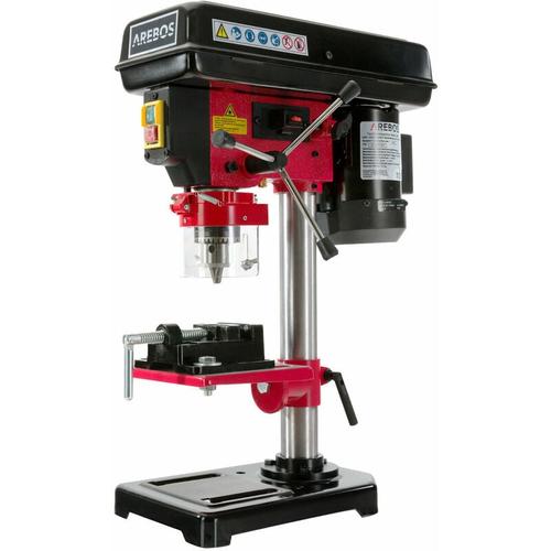 Tischbohrmaschine Säulenbohrmaschine Standbohrmaschine Laser Schraubstock – Rot – Arebos