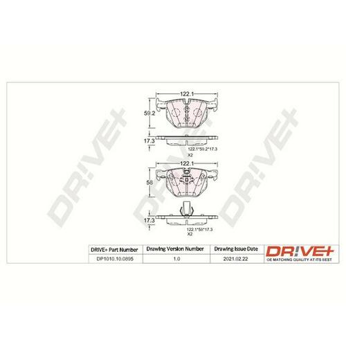 Drive+ Bremsbelagsatz, Scheibenbremse hinten rechts links für BMW (BRILLIANCE) 34212339277 34212339276 3421678413 DP1010.10.0895