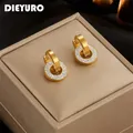 DIEYURO – boucles d'oreilles créoles en acier inoxydable strass blancs pour femmes couleur or