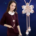 Chaîne de pull à breloques en cristal collier Long avec pampilles coréennes Zircon fleur de Rose