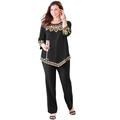 Plus Size Women's Pointed Hem Embroidered Top by Catherines in Black Soutache (Size 4X)