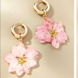 Anthropologie Jewelry | Anthropologie Pink Floral Drop Earrings | Color: Gold/Pink | Size: Os