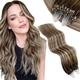 Vivien Micro Loop Hair Extensions Real Human Hair Chestnut Brown with Lightest Blonde Hair Extensions Micro Loop Balayage Straight Micro Beads Hair Extensions For Women #6/60/6 50g/50s 18 inch