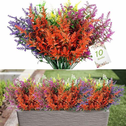 10 Stück Künstliche Blumen, 5 Farbe Lavendel Kunstblumen UV-beständig Langlebig, Plastik Blumen für