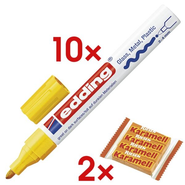 10x Lackmarker »750« inkl. 2x Kaubonbons »Karamell Riesen« gelb, Edding