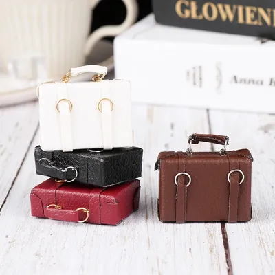 Valise en cuir Miniature pour maison de poupée 1:12 Mini boîte à bagages porte-monnaie