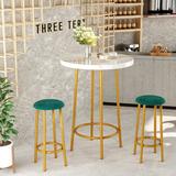 Mieres Modern Style 3 Pieces Faux Marble Wood Top Counter Top Dining Table Set, Kitchen Bistro Pub Round Bar Table with 2 Stools