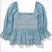 American Eagle Outfitters Tops | American Eagle Smocked Chambray Top | Color: Blue | Size: L